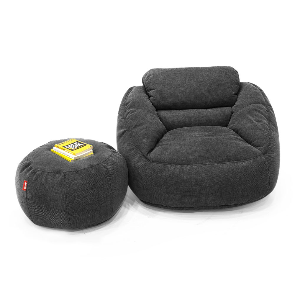 Poltrona Núcleo com Apoio de Pufe Elegante e luxuosa Enchimento Pérolas 3mm Macio Cinza