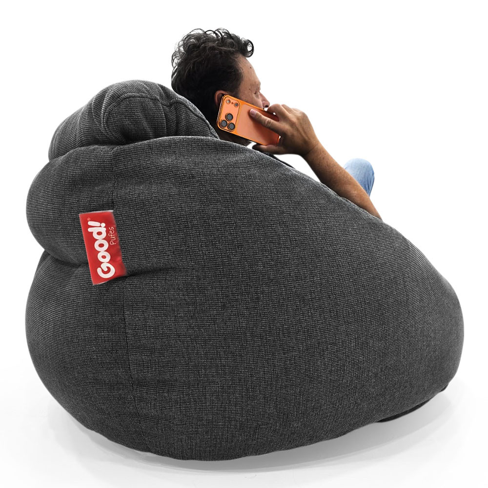 Poltrona Núcleo Elegante e luxuosa Enchimento Pérolas 3mm Pufe Macio Cinza