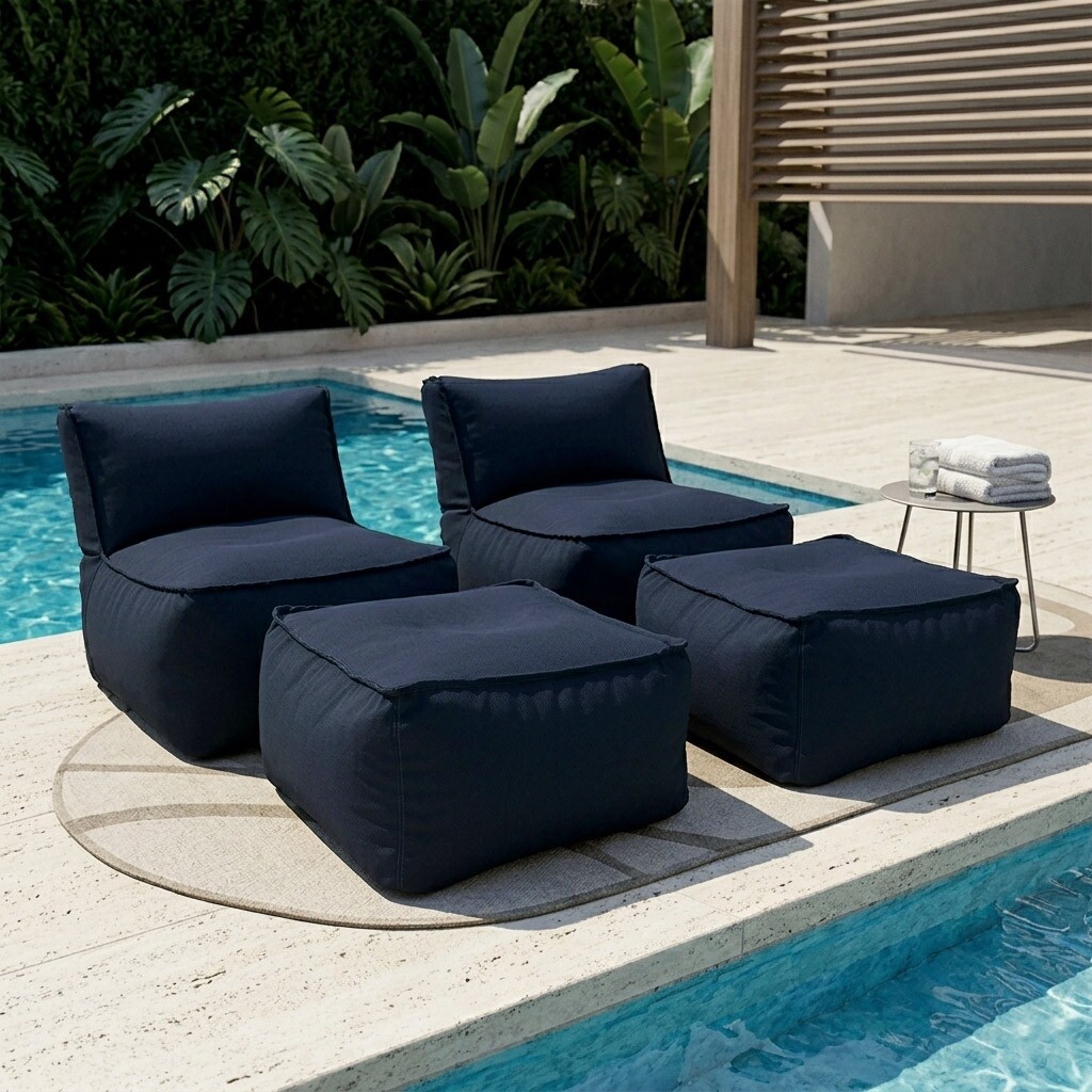 Conjunto 2 Puffes e 2 Apoios Outdoor Marine Conforto Premium Piscina e jardim