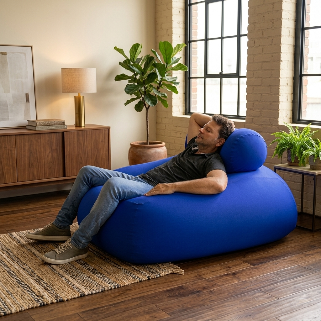 Puff Sensorial Relax com Encosto de Cabeça Conforto absurdo - Azul Royal