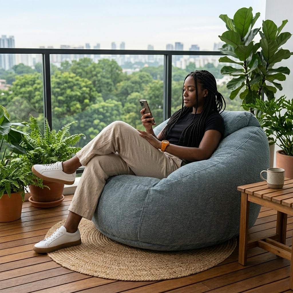 Poltrona Núcleo Elegante e luxuosa Enchimento Pérolas 3mm Pufe Macio Cinza Claro