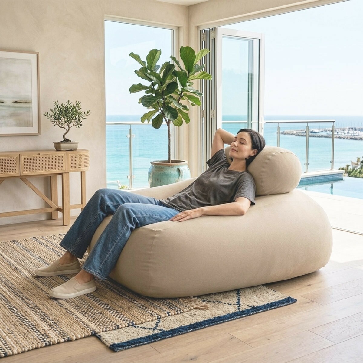 Puff Sensorial Relax com Encosto de Cabeça Conforto absurdo - Bege