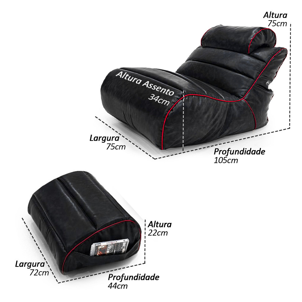 Kit Gamer Arcade Poltrona e Apoio com Enchimento de MicroPerolas e Impermeável