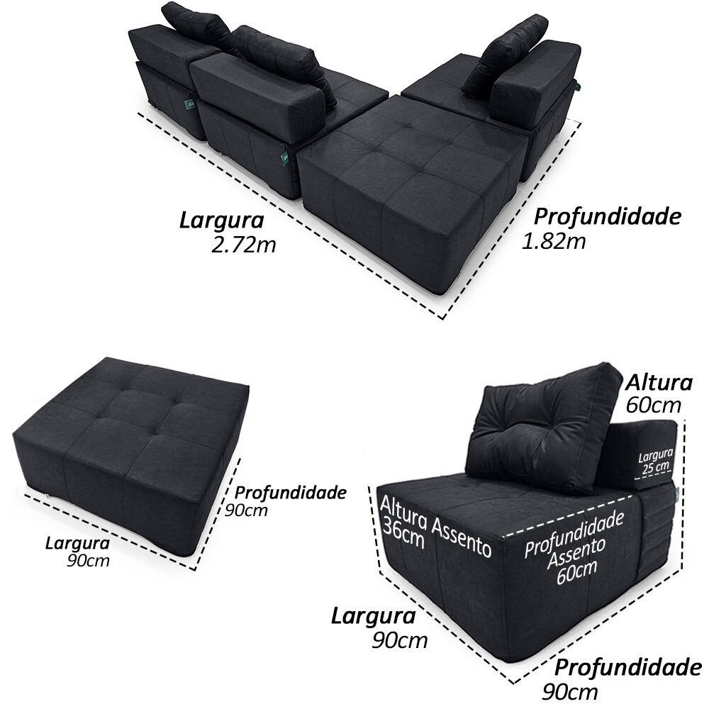 Sofá de Chão Serena Modular Layout configurável tecido Nobuck