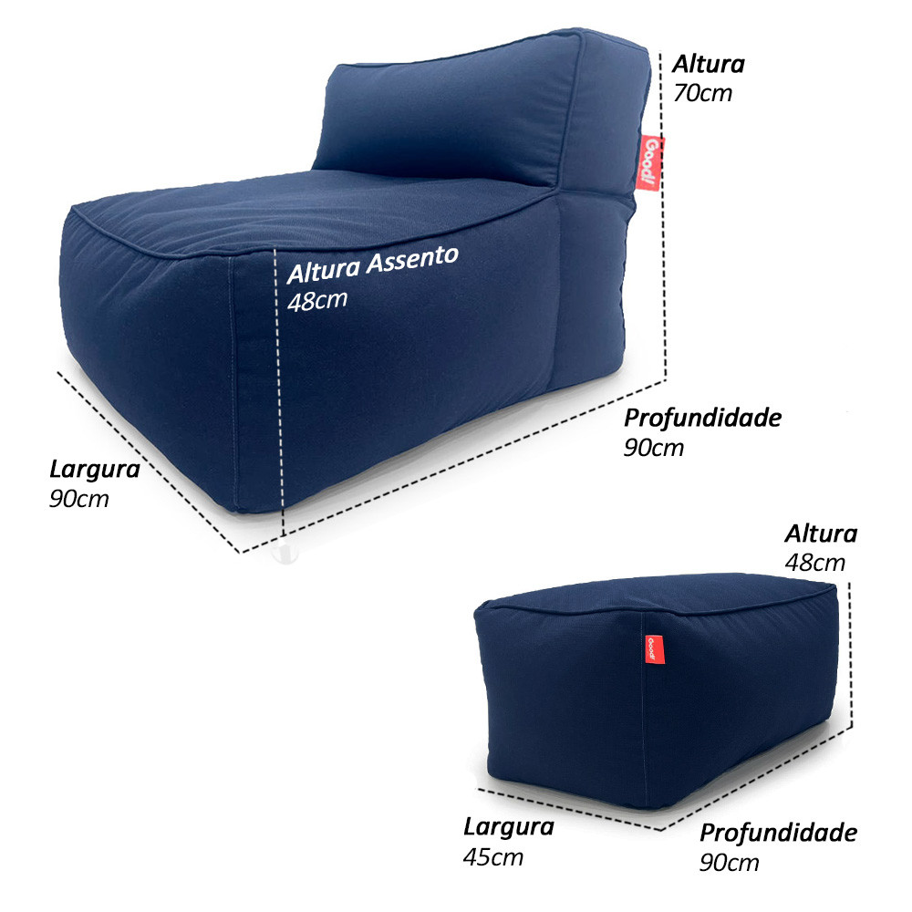 Puff Brisa com Apoio - Kit para Área Externa - Cor Azul