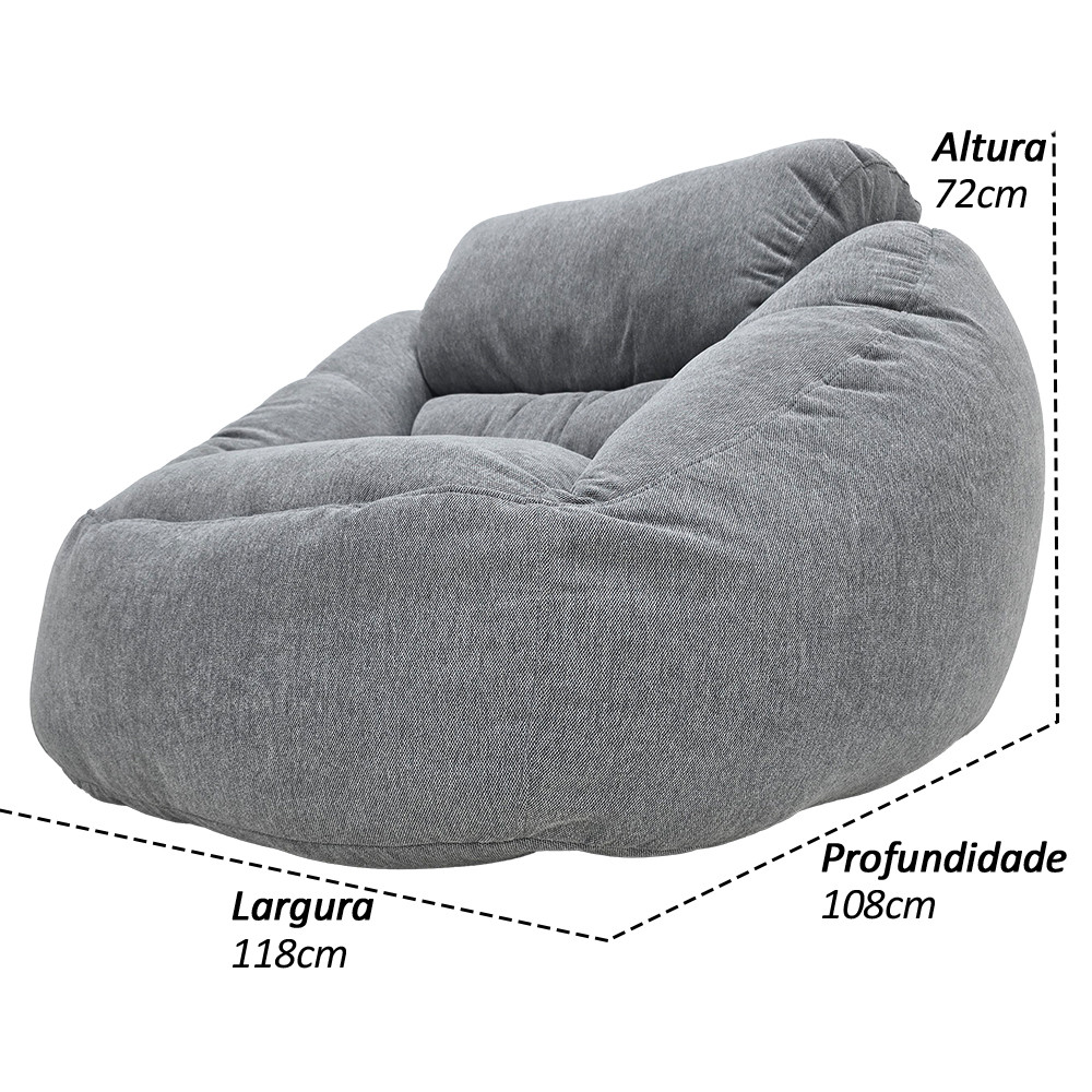 Poltrona Núcleo Elegante e luxuosa Enchimento Pérolas 3mm Pufe Macio Cinza Claro