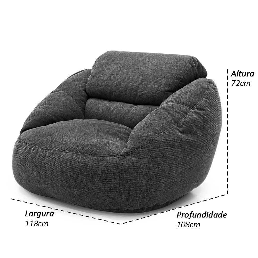 Poltrona Núcleo com Apoio de Pufe Elegante e luxuosa Enchimento Pérolas 3mm Macio Cinza