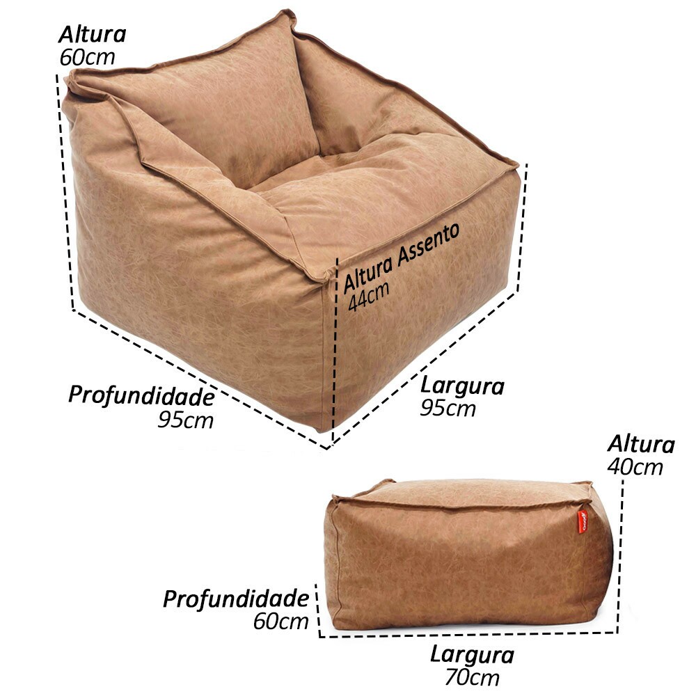 Conjunto Puff Poltrona Diana – 2 Poltronas + 1 Apoio de Pés | Conforto e Estilo