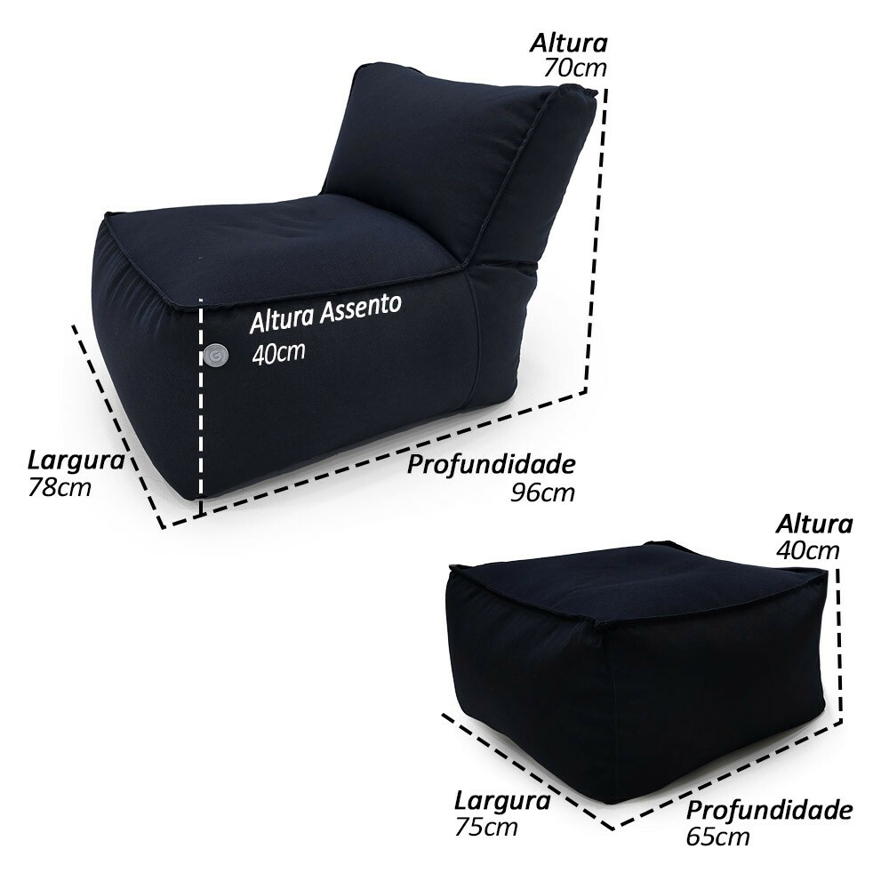 Conjunto 2 Puffes e 2 Apoios Outdoor Marine Conforto Premium Piscina e jardim