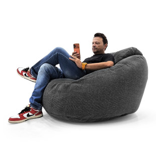 Poltrona Núcleo Elegante e luxuosa Enchimento Pérolas 3mm Pufe Macio Cinza