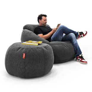 Poltrona Núcleo com Apoio de Pufe Elegante e luxuosa Enchimento Pérolas 3mm Macio Cinza