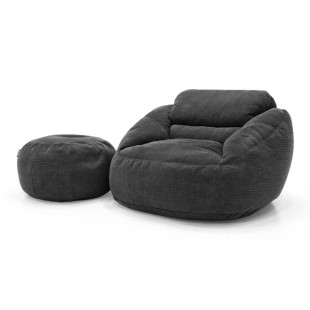 Poltrona Núcleo com Apoio de Pufe Elegante e luxuosa Enchimento Pérolas 3mm Macio Cinza