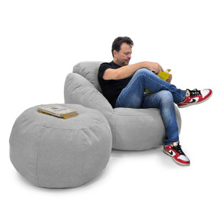 Poltrona Núcleo com Apoio de Pufe Elegante e luxuosa Enchimento Pérolas 3mm Macio Bege