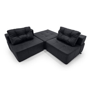 Serena Duo + Pufão Preto 3 Peças Modular Layout configurável tecido Nobuck