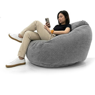 Poltrona Núcleo Elegante e luxuosa Enchimento Pérolas 3mm Pufe Macio Cinza Claro