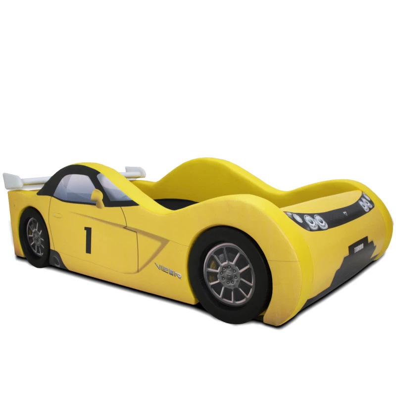 Cama Carro Viper - Solteiro estofada com rodas embutidas - amarela