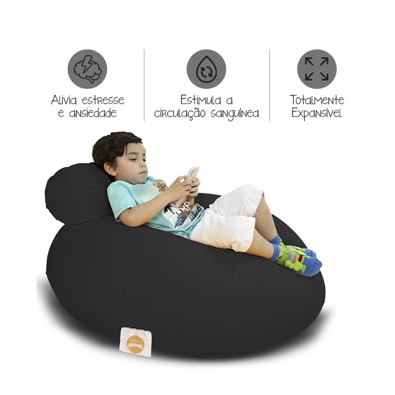 Puff G-Pouf Mini Cor Preto - Tecido externo poliamida com elastano/recheado de pérolas de EPS