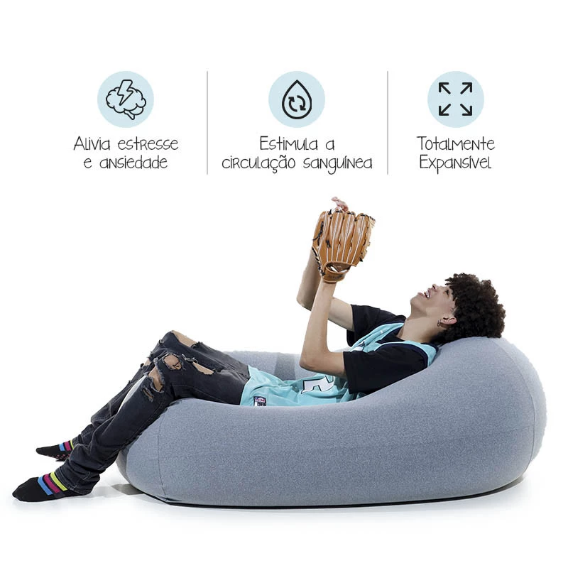 Puff Rollo - Sensorial e versátil com enchimento cor cinza