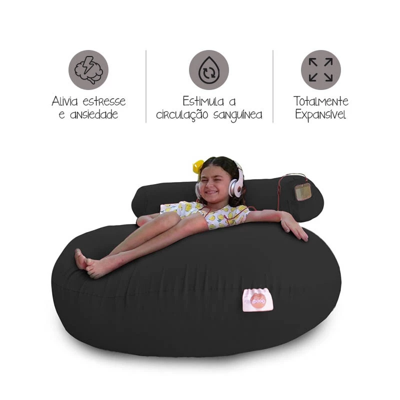 Puff G-Pouf Cor Preto - Sensorial e leve/enchimento de pérolas de EPS