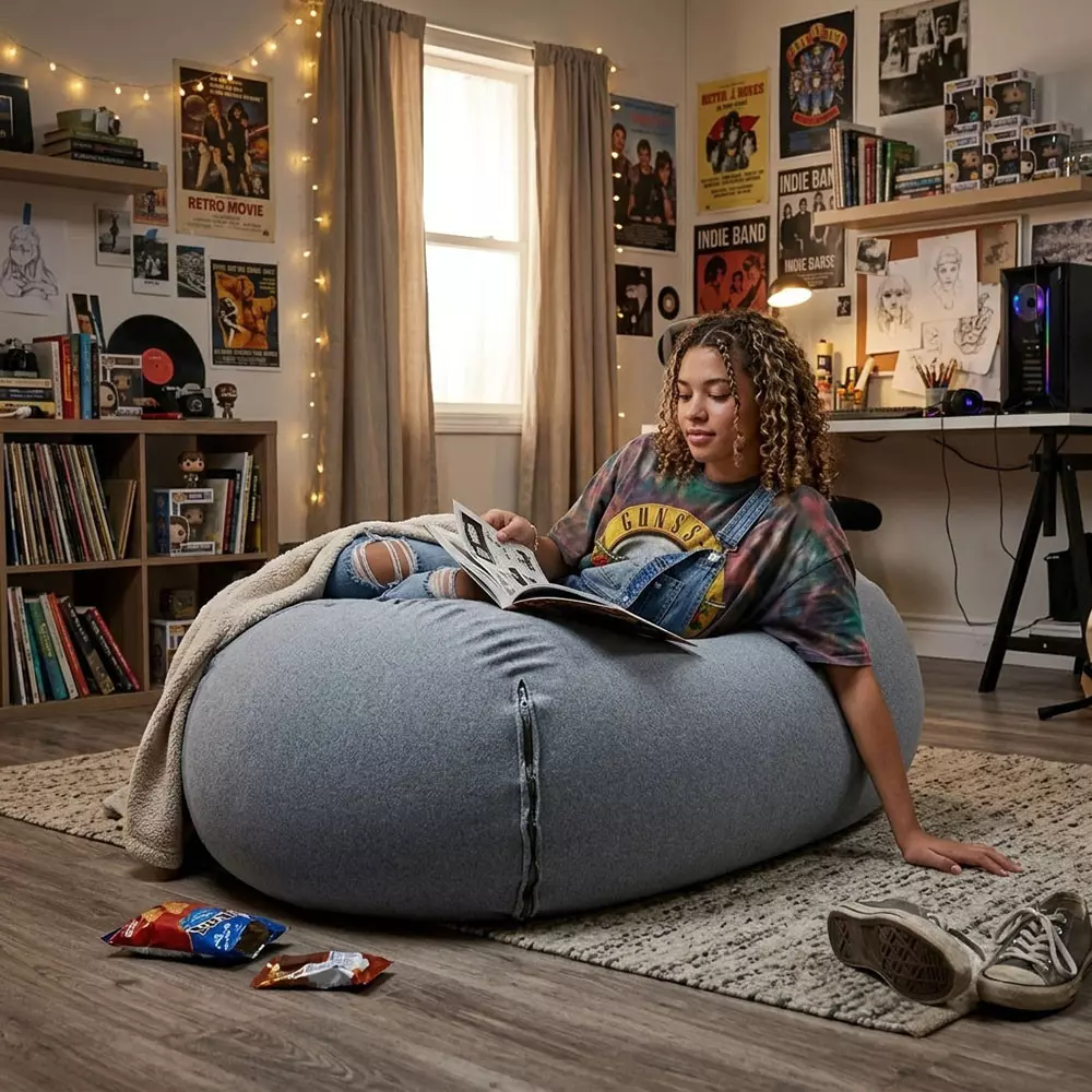 Puff Rollo - Sensorial e versátil com enchimento cor cinza