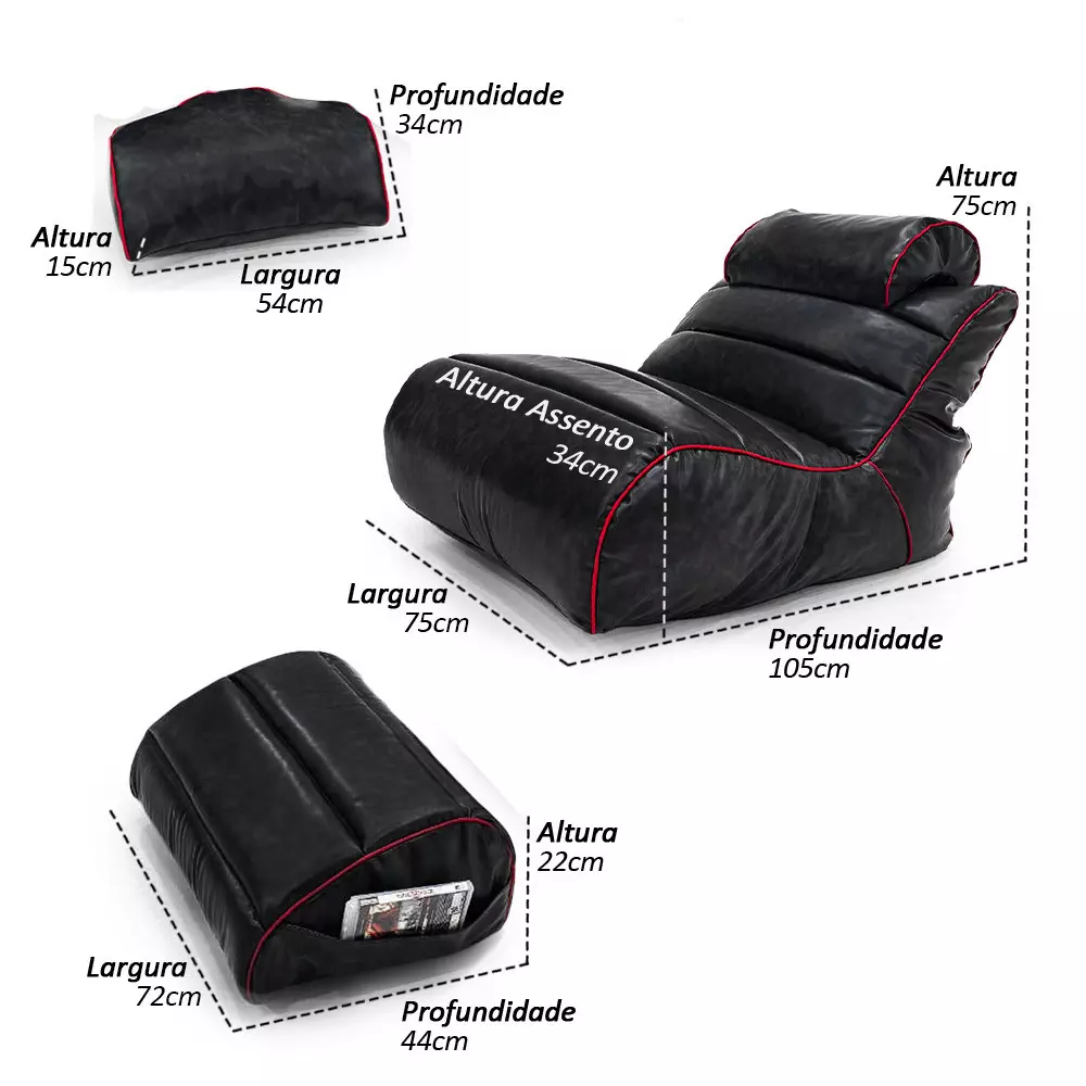 Kit Gamer Completo Arcade Poltrona e Apoios com Enchimento de Perolas e Impermeável