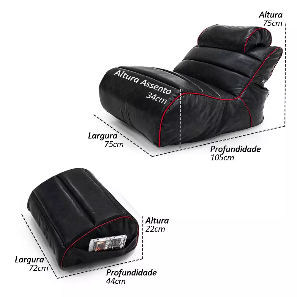 Kit Gamer Arcade Poltrona e Apoio com Enchimento de MicroPerolas e Impermeável