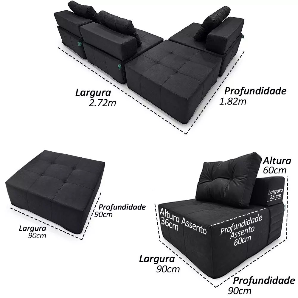 Sofá de Chão Serena Modular Layout configurável tecido Nobuck