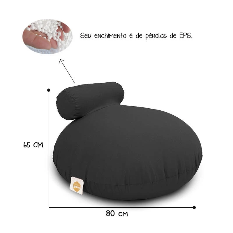 Puff G-Pouf Mini Cor Preto - Tecido externo poliamida com elastano/recheado de pérolas de EPS