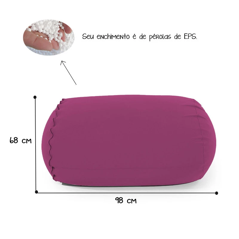 Puff Rollo Cor Marsala - sensorial, leve e macio/recheado de pérolas de EPS