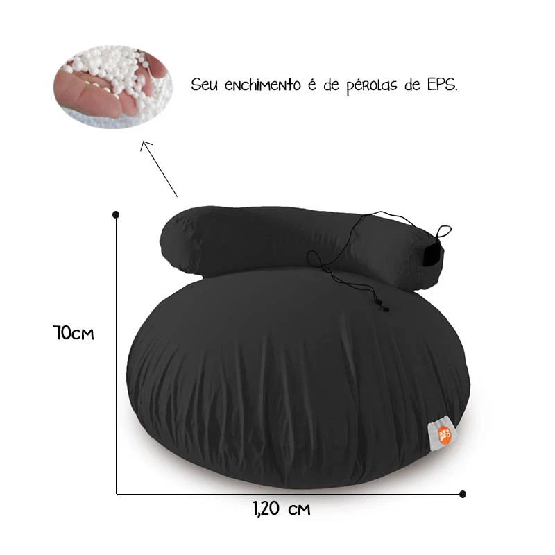 Puff G-Pouf Cor Preto - Sensorial e leve/enchimento de pérolas de EPS