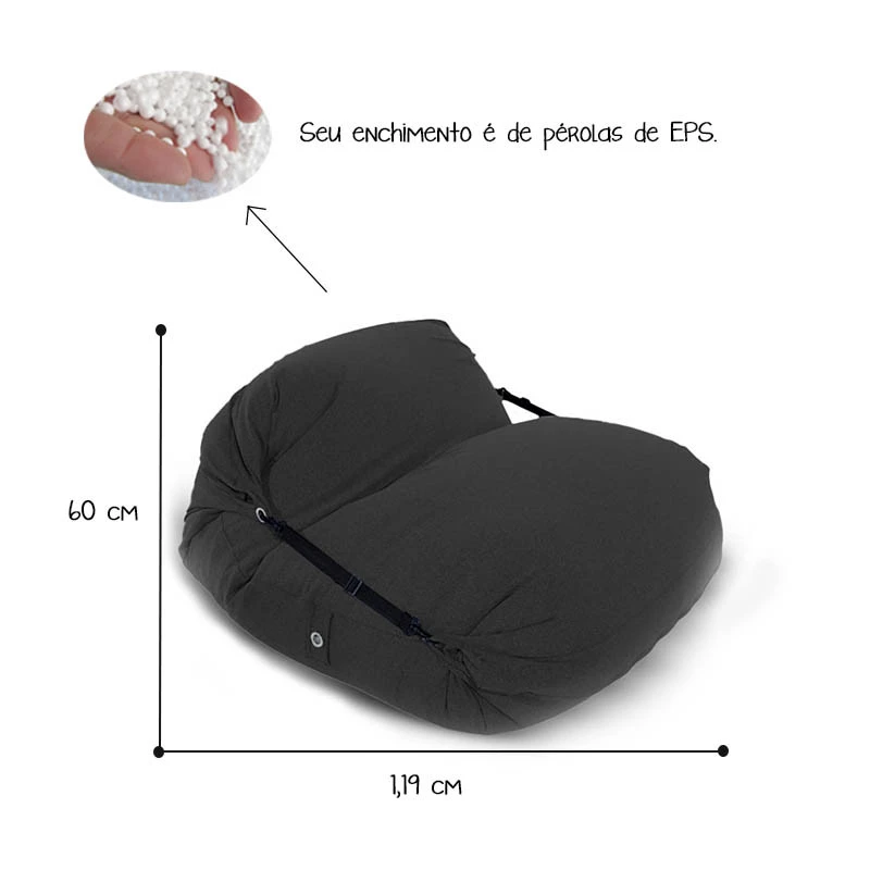 Puff Sarah Cor Preta - Enchimento de pérolas de EPS