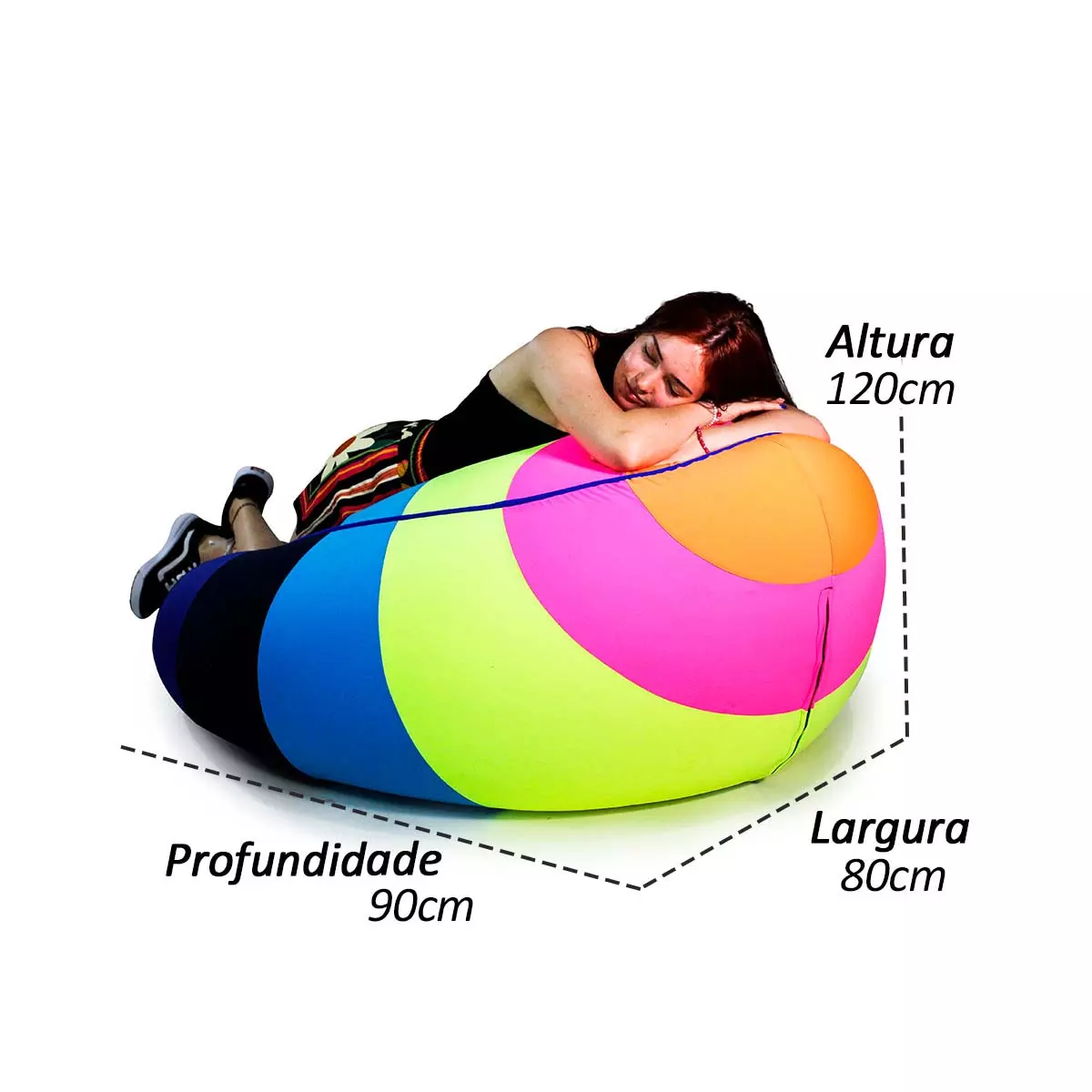 Puff sensorial Melissa macio se molda ao corpo colorido