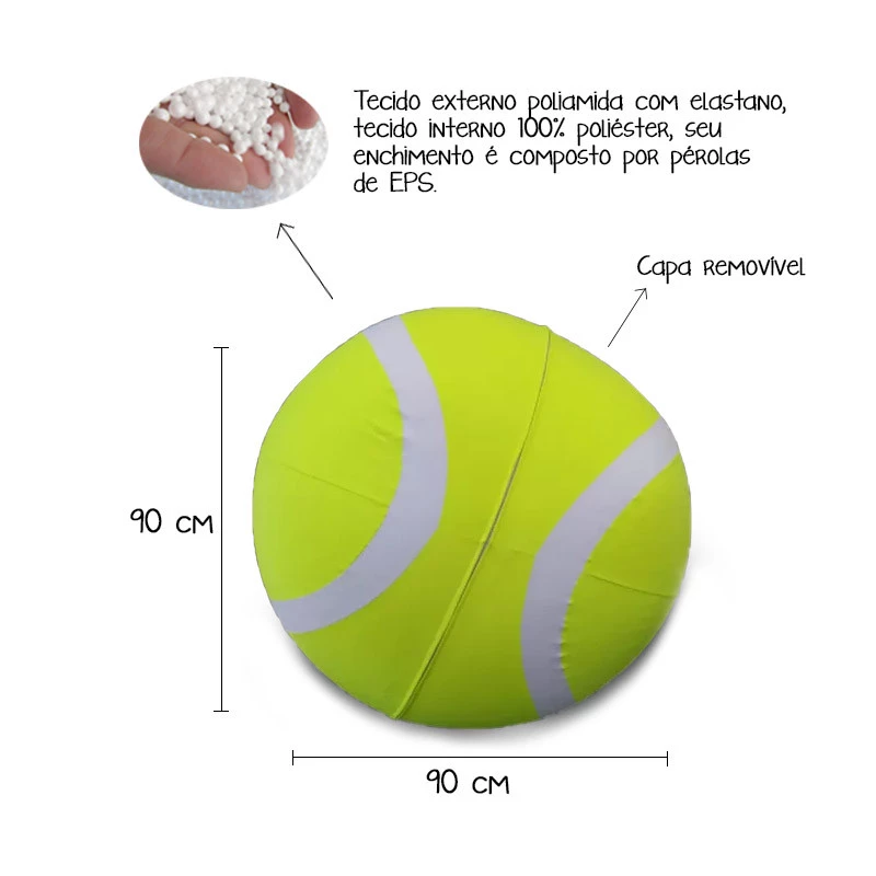 Puff Bola De Tênis - puff sensorial feito em tecido poliamida/perolas de eps