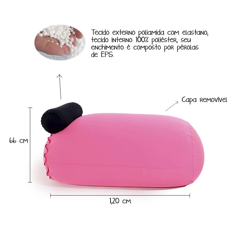 Puff Kevin - Puff com apoio de Cabeça feito em tecido Poliamida cor pink