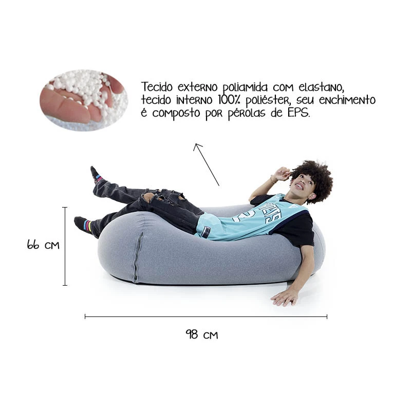 Puff Rollo - Sensorial e versátil com enchimento cor cinza