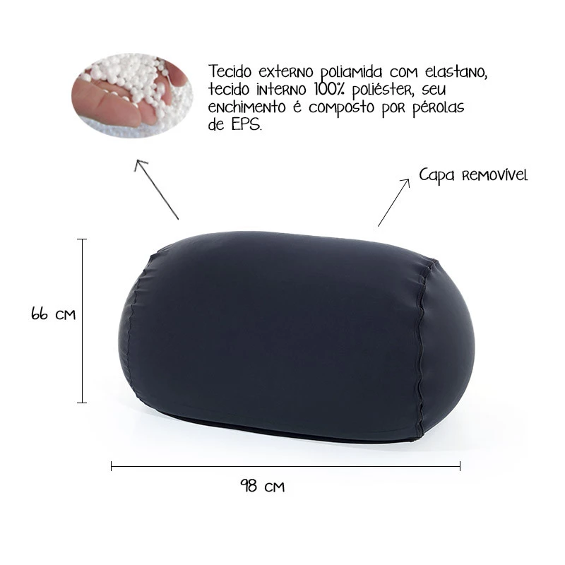 Puff Rollo - Sensorial e versátil com enchimento cor preto