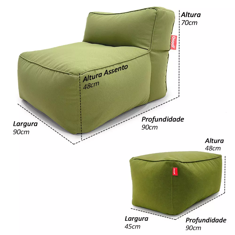 Kit Duplo Puff Brisa com Apoio - Kit para Área Externa - Cor Verde