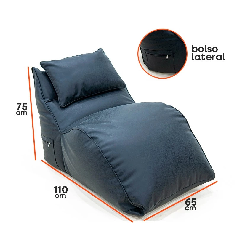 Puff Ornella - Chaise Lounge em Tecido Nobuck Preto | Good Pufes