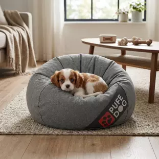 PUFF DOG Pufe Com Enchimento de Pérolas de EPS com Capa Removível - Cinza