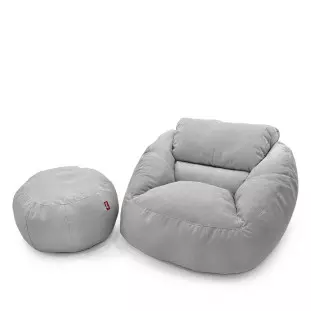 Poltrona Núcleo com Apoio de Pufe Elegante e luxuosa Enchimento Pérolas 3mm Macio Bege