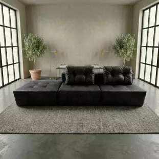 Serena Duo + Pufão Preto 3 Peças Modular Layout configurável tecido Nobuck
