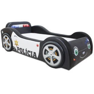Mini Cama Baby Policia com rodas sobreposta totalmente estofada - Preta