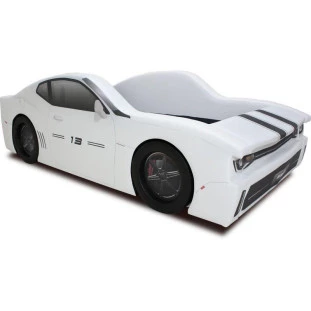 Cama Carro Chevy Solteiro estofada com rodas embutidas - Branca