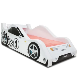 Cama Carro Solteiro XR4 estofada com aerofólio traseiro - Branca