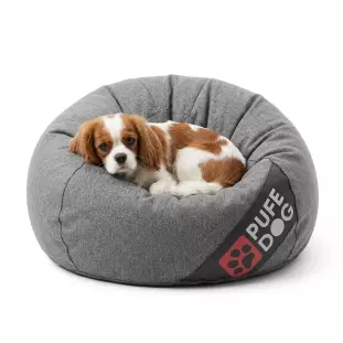 PUFF DOG Pufe Com Enchimento de Pérolas de EPS com Capa Removível - Cinza