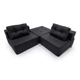 Serena Duo + Pufão Preto 3 Peças Modular Layout configurável tecido Nobuck