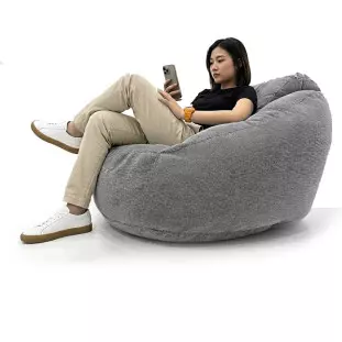 Poltrona Núcleo Elegante e luxuosa Enchimento Pérolas 3mm Pufe Macio Cinza Claro